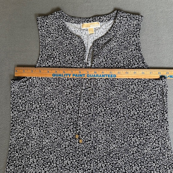 Michael Kors Black and White floral Patterned Midi Dress ruffle bottom Large - Picture 7 of 12